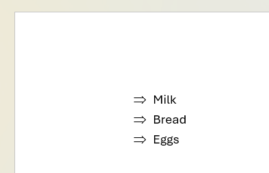 Example custom bullet list in Word